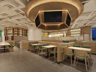 现代原木快餐店 快餐店 施工图