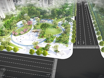 现代口袋公园 儿童活动 街角公园 樱花 市政公园