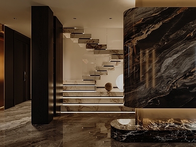 意式轻奢楼梯间 景观楼梯 悬浮楼梯 扶手楼梯