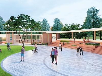现代其他景观小建筑 公园驿站 公共卫生间 转角书吧 弧形公卫 观演廊架