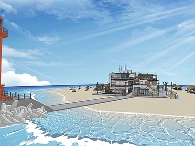 现代简约民宿建筑 海边民宿 滨水建筑 小岛建筑