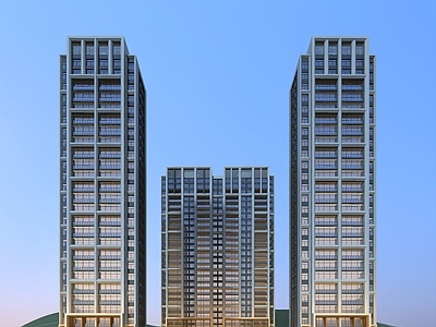 现代新中式高层住宅 住宅小区 新中式