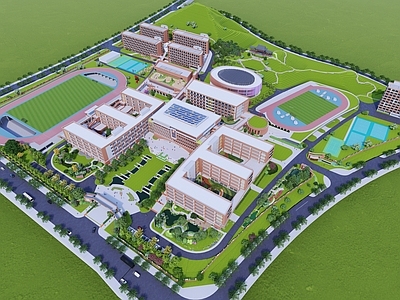 现代教育校园景观 中学校园景观全模 全模校园景观