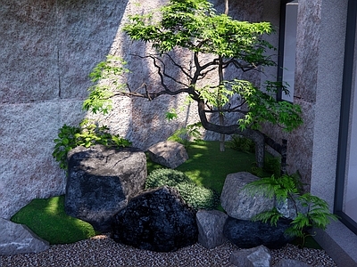 新中式日式庭院小品 天井庭院景石造景 室内天井庭院 禅意景石造景 下沉天井庭院 庭院景石造景