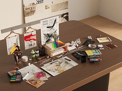 办公用品 图纸 画笔 颜料 笔筒 办公文具 实木书桌 皮质单