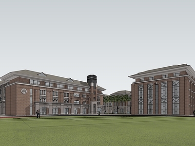 欧式简欧学校建筑 小学 中学 教学楼学校 学校操场