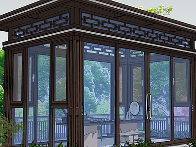 新中式现代古建筑 凉亭阳光房
