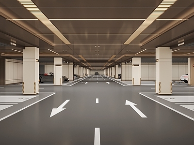 现代轻奢室内停车场 地下停车场 落客区 光厅 地下车库