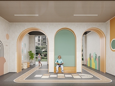 现代奶油其他公共空间 架空层儿童区 儿童乐园 儿童娱乐区