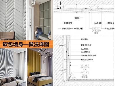墙面节点 软包墙身做法详图 施工图