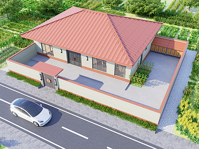 欧式现代独栋别墅 一层自建房 独栋自建房别墅 乡村自建房 乡村民房 合院别墅
