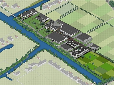 中式现代乡村公园 乡村改造 民宿 厂房改造 稻田景观 滨河建筑