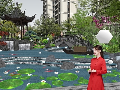 新中式小区景观 建发中庭景观 户外健身区 连廊 架空层 会客室