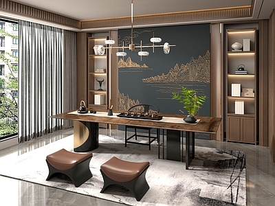 新中式中式茶桌椅 新中式 桌椅 茶桌椅 茶几 茶具