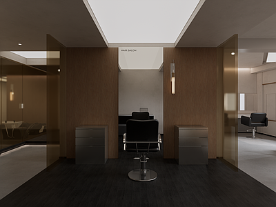 现代简约理发店 现代简约风理发店 理发椅洗头床 理发柜 极简金属工业风 原木