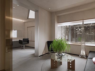 现代极简理发店 现代休闲区 商业空间休闲区 沙发单椅茶几 理发休息区沙发组