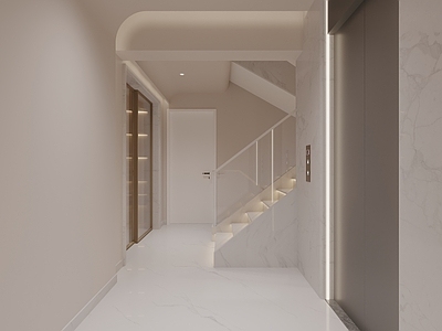现代奶油楼梯间 别墅电梯间 别墅楼梯间