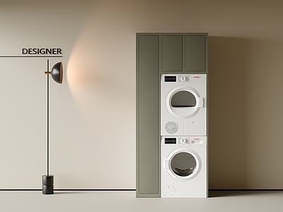 现代洗衣机柜 洗衣机柜 阳台柜 洗衣机 落地灯