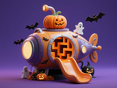 现代儿童游乐空间 万圣节潜水艇滑梯 海洋文化雕塑小品 水文化艺术装置 手办装饰品 水文化商业美陈