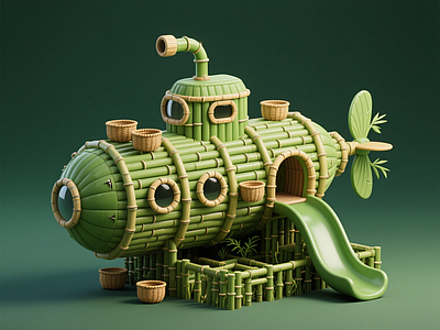 现代儿童游乐空间 竹子潜水艇淘气堡 海洋文化雕塑小品 水文化艺术装置 手办装饰品 水文化商业美陈