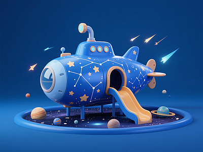 现代儿童游乐空间 星空飞船淘气堡 太空滑滑梯 艺术装置 景观雕塑小品 太空商业美陈
