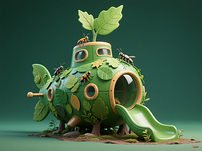 现代儿童游乐空间 森林昆虫潜水艇 森林淘气堡 森林滑滑梯 艺术装置 景观雕塑小品