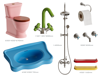 洗浴用品 复古挂墙式洗手盆 糖果水龙头 淋浴花洒 厕所纸巾架 马桶置物架