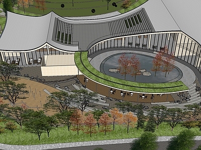 现代小区景观 万科展示区艺术馆 连廊 户外健身区 架空层 会客室