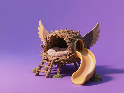 现代儿童游乐空间 鸟巢翅膀淘气堡 森林主题滑滑梯 艺术装置 景观互动雕塑小品 商业美陈