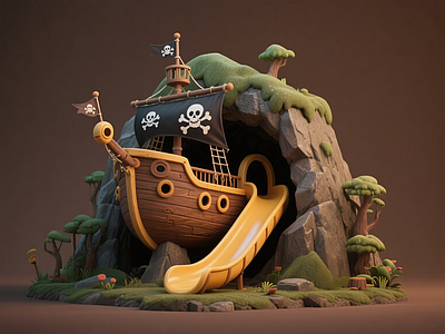 现代儿童游乐空间 山洞海盗船淘气堡 海洋文化艺术装置 水文化商业美陈 景观互动雕塑小品 海盗主题滑滑梯