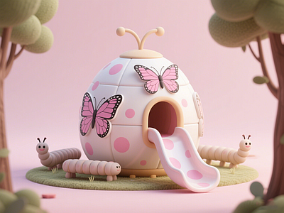 现代儿童游乐空间 蝴蝶毛毛虫淘气堡 昆虫主题艺术装置 昆虫主题滑滑梯 景观互动雕塑小品 商业美陈