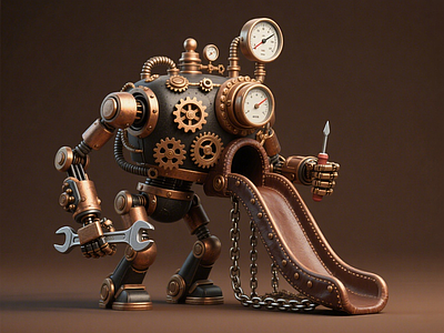 现代儿童游乐空间 仿古机器人滑滑梯 蒸汽机械淘气堡 机械艺术装置 朋克商业美陈 景观互动雕塑小品