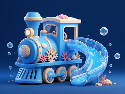 现代儿童游乐空间 海洋火车淘气堡 火车滑滑梯 火车艺术装置 海洋主题商业美陈 景观互动雕塑小品