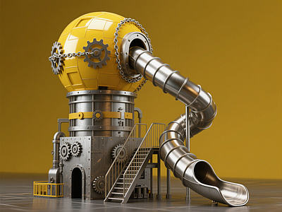 现代儿童活动空间 机械金属球淘气堡 机械机甲球滑滑梯 科技机械艺术装置 机器商业美陈 景观互动雕塑小品