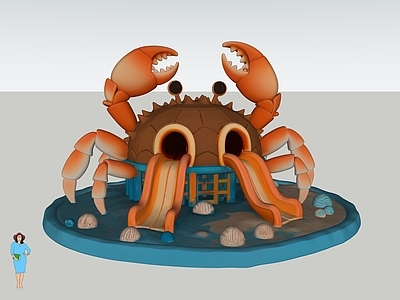 现代儿童游乐空间 大螃蟹淘气堡 海洋主题滑滑梯 儿童艺术装置 景观互动雕塑小品 水文化商业美陈