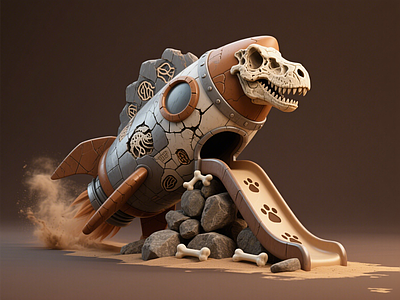 现代儿童游乐空间 恐龙火箭淘气堡 恐龙滑滑梯 侏罗纪主题乐园 艺术装置 景观互动雕塑小品