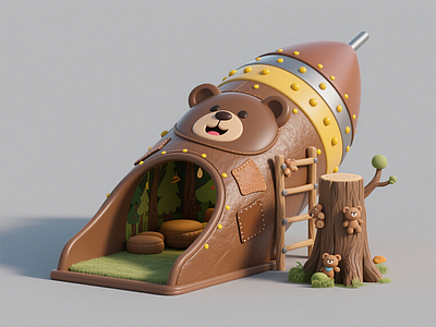 现代儿童游乐空间 小熊火箭空间游乐 艺术装置 航空商业美陈 景观互动雕塑小品