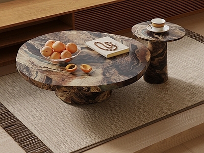 中古茶几 中古风石材茶几 边几组合