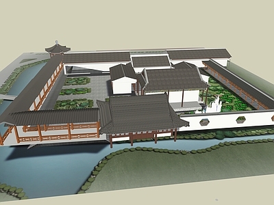 中式古建筑 中式庭院 角楼亭子 园林建筑