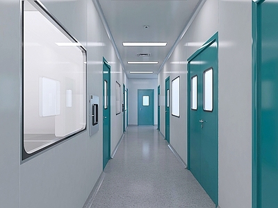 现代实验室 洁净双开门 洁净窗 传递窗 净化灯 洁净板走廊