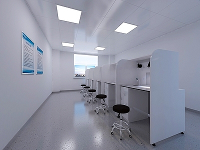 现代实验室 感官台 铝扣板吊顶 PVC地胶 感官实验室 实验椅