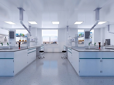 现代实验室 全钢通风柜 带水中央台 象鼻式万向罩 实验室换轮椅 铝扣板吊顶