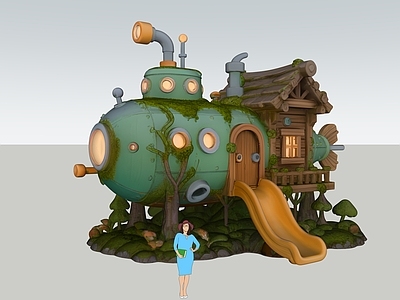 儿童滑梯 森林潜水艇滑梯 树屋淘气堡 商业美陈 艺术装置 景观互动雕塑小品