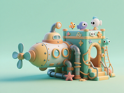 现代儿童游乐空间 海洋潜水艇游乐 海洋文化商业美陈 景观互动雕塑小品 水文化艺术装置 淘气堡