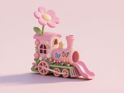 儿童滑梯 粉花火车滑梯 淘气堡 儿童活动区 景观互动雕塑小品 艺术装置