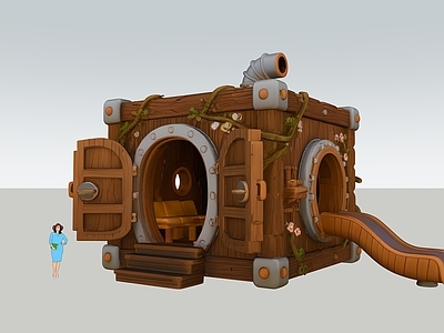 现代儿童游乐空间 方盒探险滑梯 淘气堡 艺术装置 景观互动雕塑小品 儿童活动区