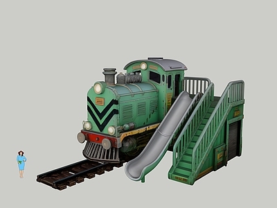 现代儿童游乐空间 绿皮火车滑梯 淘气堡 火车艺术装置 景观互动雕塑小品 儿童活动区