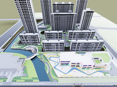 现代小区建筑 小区