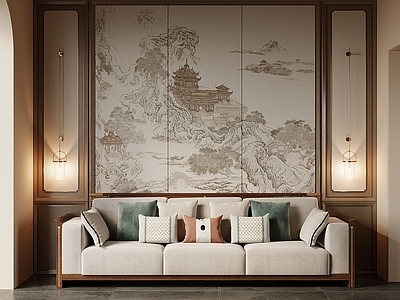 新中式多人沙发 新中式多人沙发 直排沙发 实木沙发