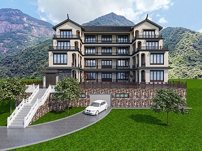 新中式古建 中式四合院 中式别墅外观